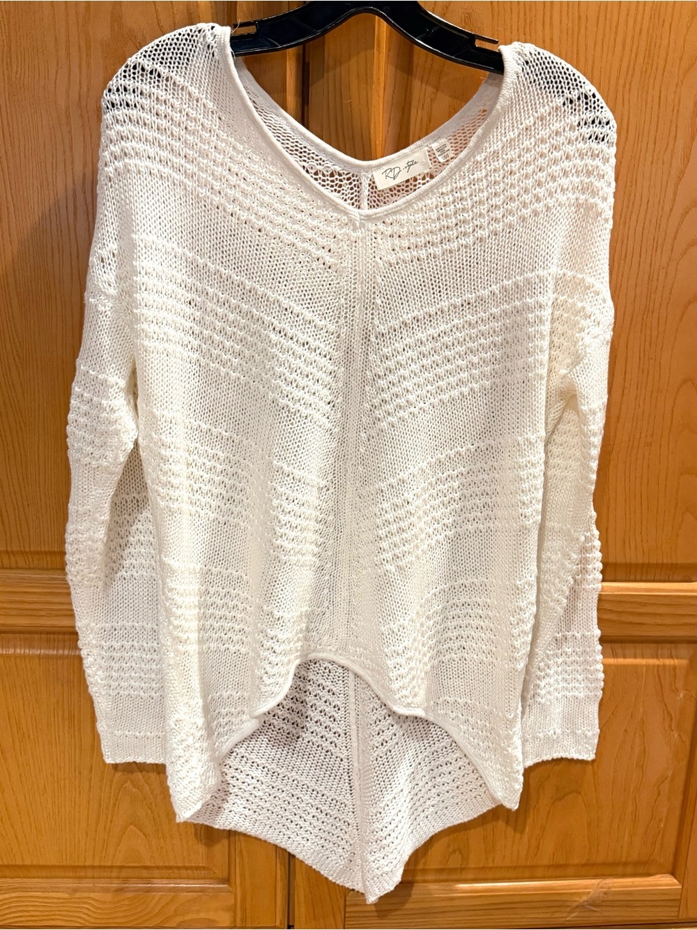 RD Style White Open-Knit Asymmetrical Tunic Sweater Size Large